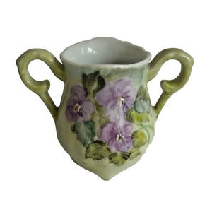 Elegant White Porcelain Miniature Purple Flowers Artist Signed Vase